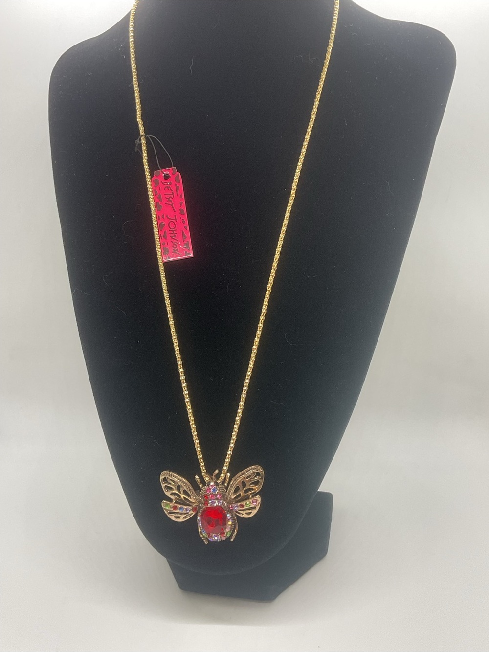 Betsey Johnson Gold Tone BumbleBee Necklace with Red Accents